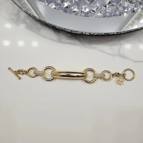 Gold Toned Rhinestone Toggle Bracelet - Picture 1 of 12
